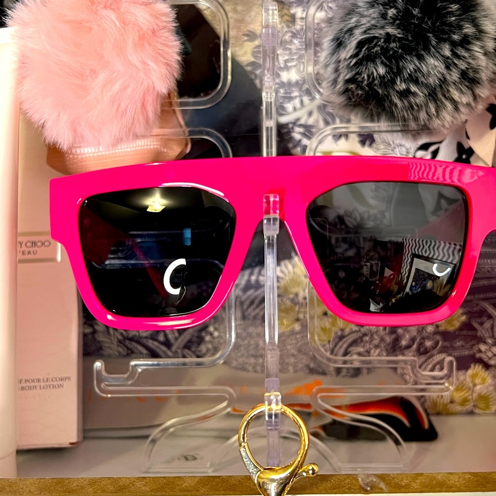 Versace Fuscia Plastic Rectangle Sunglasses - image 1